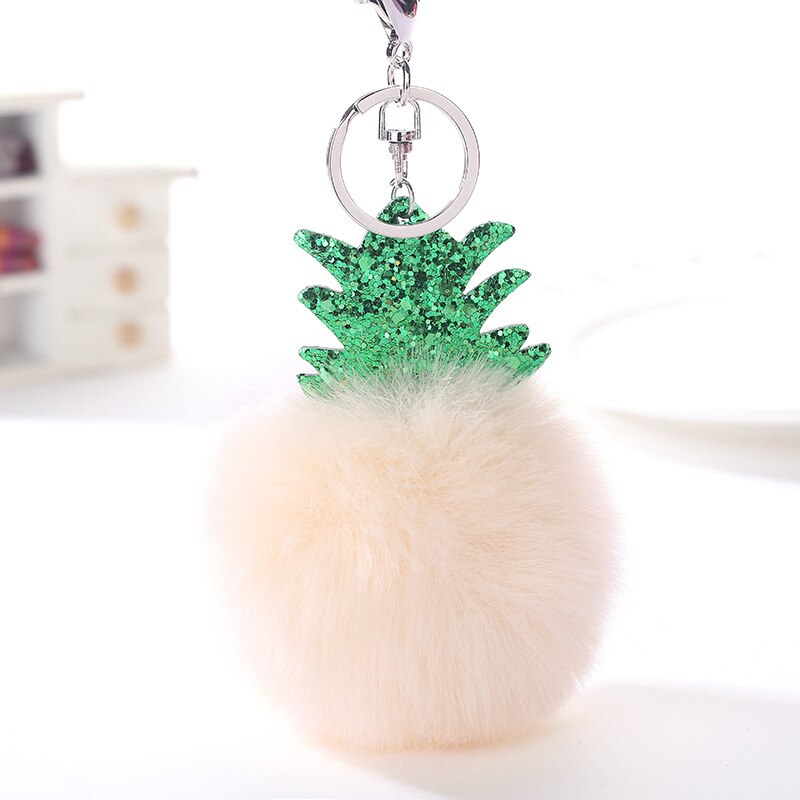 Pluizige Faux Fur Ball Pompom Sleutelhanger Vrouwen Bag Charms Kerstboom Ananas Sleutelhanger Trinket Auto Sleutelhanger Kettingen 2C0322: 11