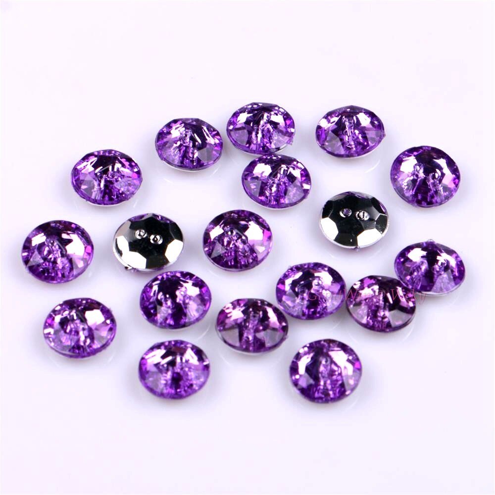 11Mm 50 Stuks Ronde Knop Naaien Kralen Twee Gaten Strass Acryl Kralen Stenen Voor Kledingstuk Kleding 6 Kleuren keuze Craft Diy: Purple