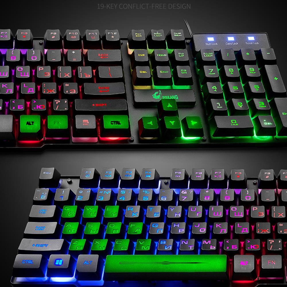 Wired Gaming Keyboard Mechanical Feeling Backlit USB 104 Keycaps Russian&English Keyboard Waterproof Keyboards Set