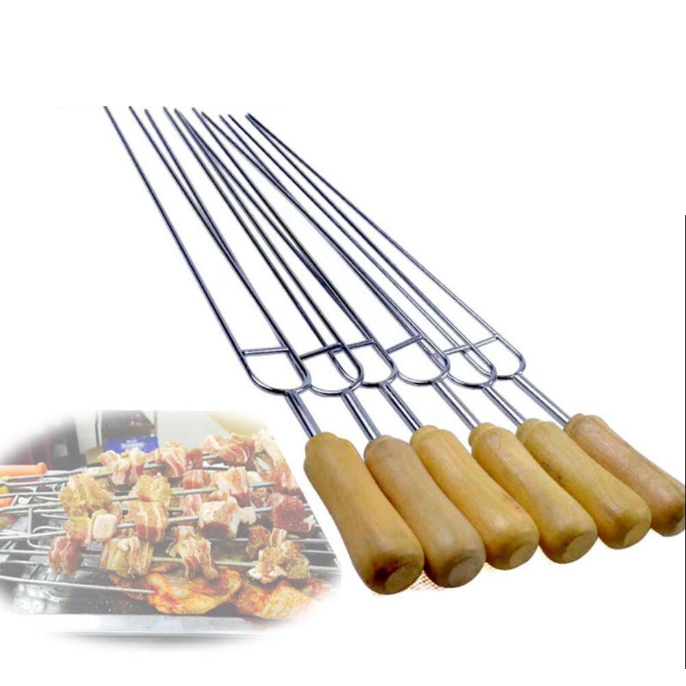 6PCS Stainless Steel U-Shaped Barbecue Brazing Fork Needle Barbecue Grilling Skewers Metal Skewer Double Prongs BBQ Tools #4W