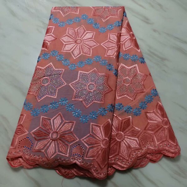 Mejor venta de telas de encaje en cera Africana rosa de algodón tejido de encaje guipur nigeriano bordado para vestido de novia: orange