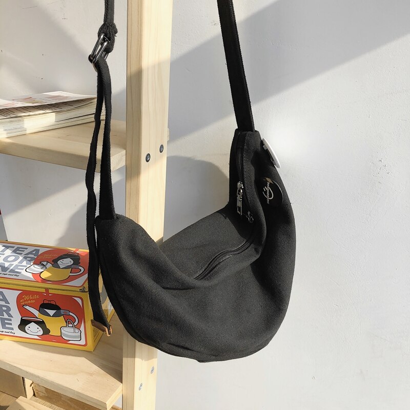 Japanese Casual Lazy Style Messenger Bag Ins Couple Bag Shoulder Bag Girl Wild Canvas Bag Original Uoct.all Small Satchel: black