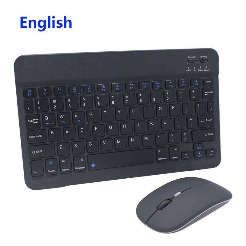 10 Inch Wireless Keyboard Bluetooth Keyboard Mouse Combos Russian Bluetooth Keyboard Rechargeable For ipad Phone Tablet Laptop: English Black