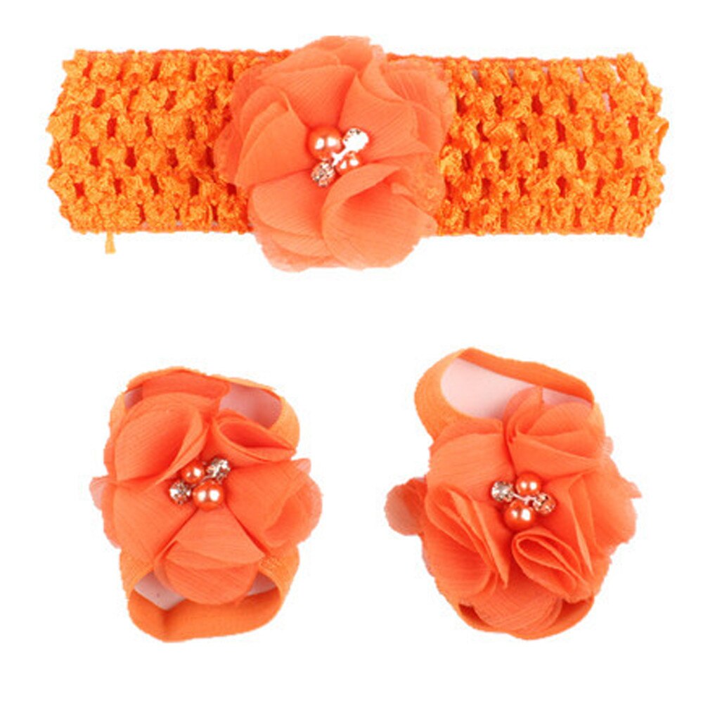 3 Pieces A Set Cute Baby Girls Toddler Flower Hairband Headband Flower Barefoot Sandal / Shoes Set Children Accessories: orange
