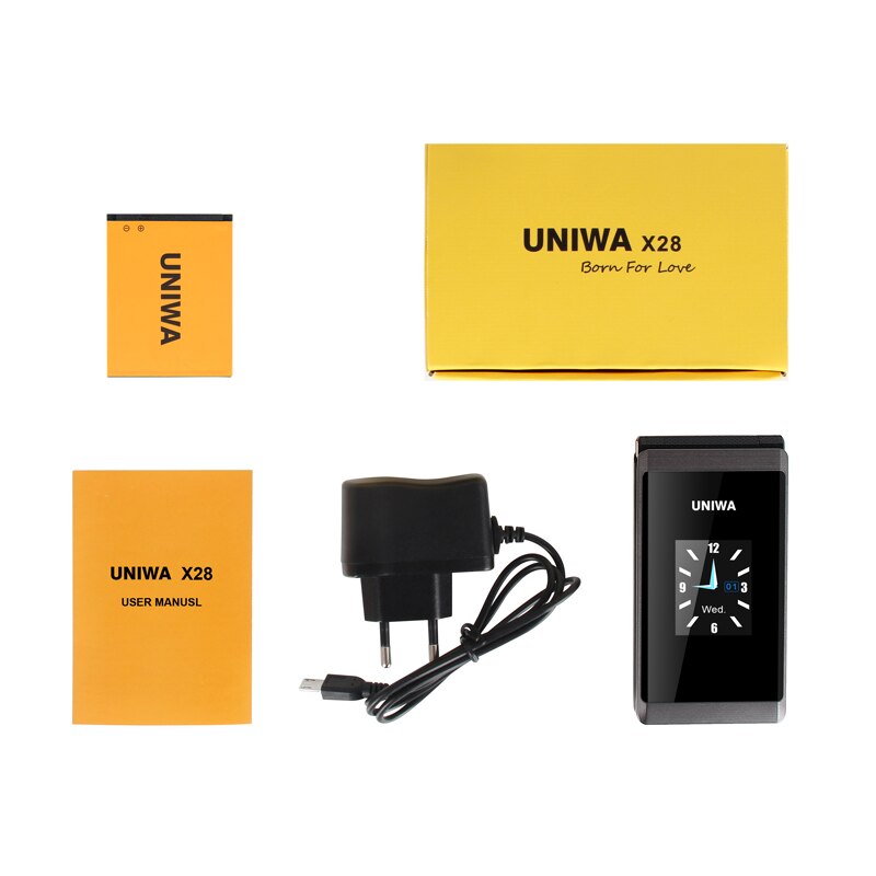 Celular uniwa x28 com flip, gsm, botão grande, com rádio fm, dual sim, teclado russo celular aluno