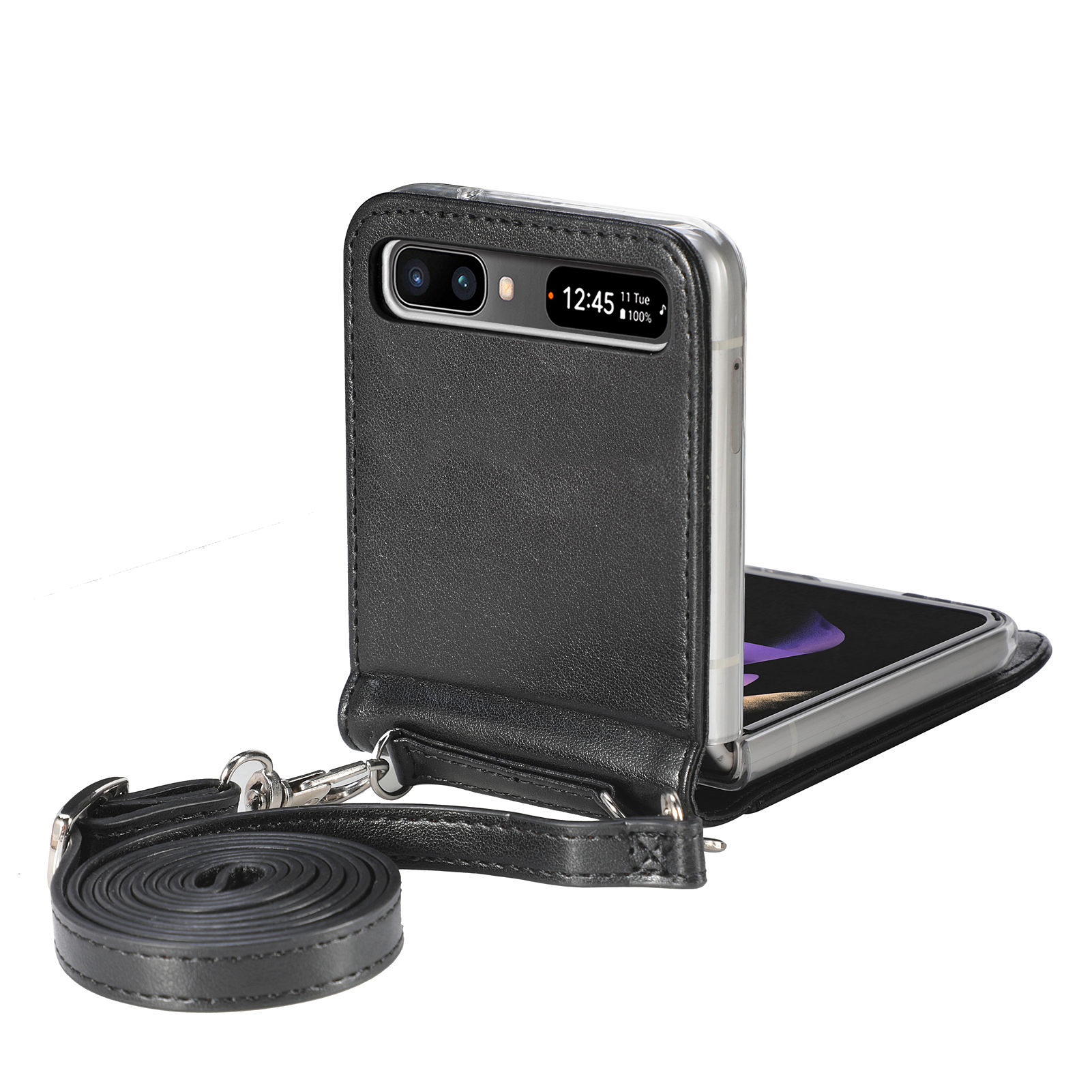 Mode Kaarthouder Flip Wallet Case Voor Samsung Galaxy Z Flip 3 5G Flip3 Bescherming Mobiele Telefoon Zak cover: for Galaxy Z Flip / Black