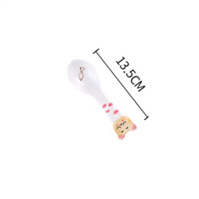 Cute Cat Ceramic Dinner Plate Dish Bowl Spoon Set Cartoon Porcelain Food Container Kids breakfast Dinnerware Set: Yellow Spoon