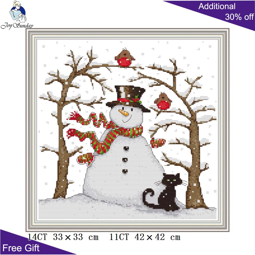 Vreugde Zondag Sneeuwpop KB114 14CT 11CT Geteld En Gestempeld Winter Vogel Sneeuwpop En Balck Kat S Home Decor Kruissteek kits
