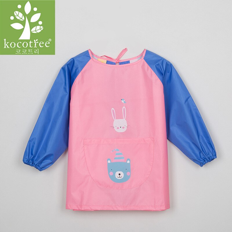 Kocotree baby slabbetjes cartoon waterdichte lange mouwen kinderschort speeksel handdoeken baby polyester boerendoek voor kinderen voeden: Roze beer / Xl