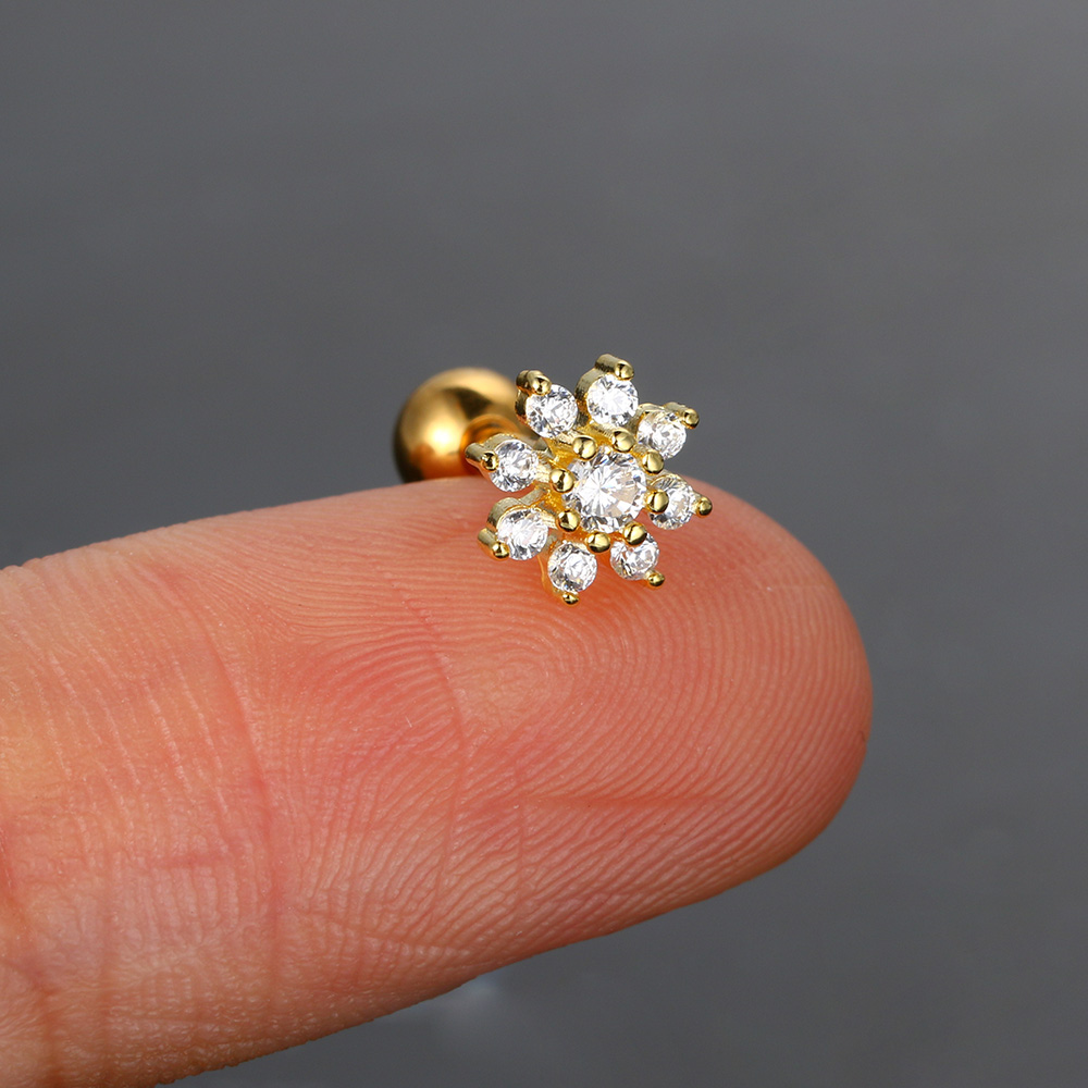 Sexy Flower Zircon Ear Piercing Stud Earring Helix Tragus Piercing for Girl Women Stainless Steel Snug Lobe Cartilage Jewelry