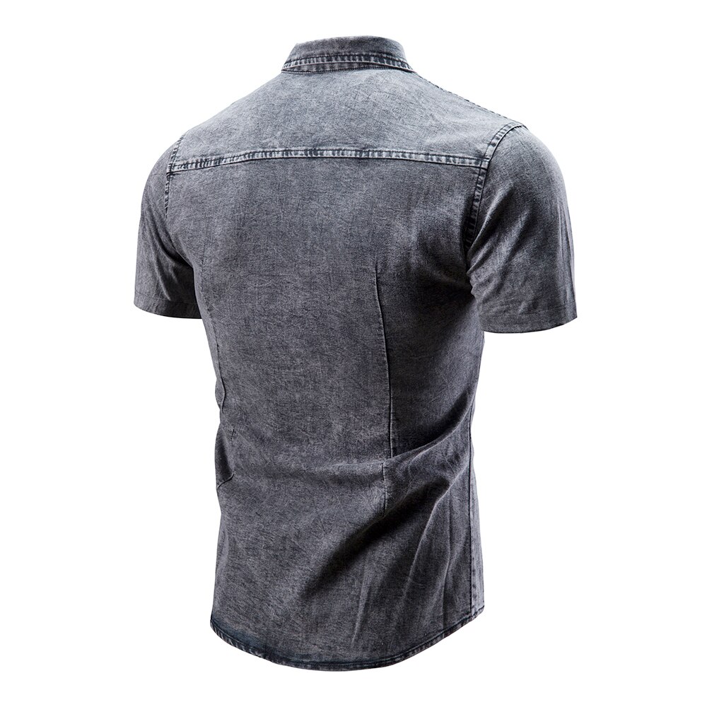 Lapel Denim Shirt Short-sleeved Men's Blue Slim – Vicedeal