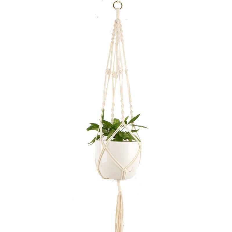 Decoratieve plantenhanger macramé plantenhanger voor buiten, hangende plantenmand van katoentouw met 4 poten: I1