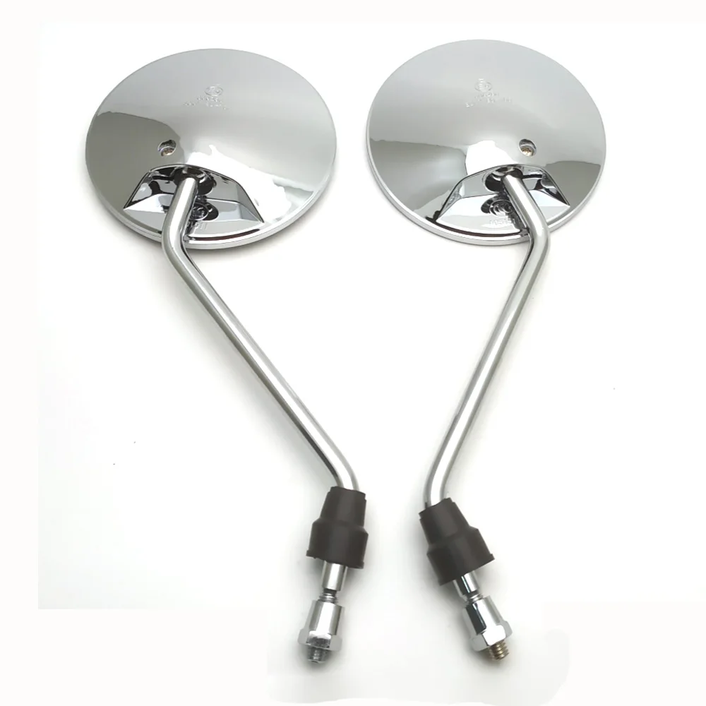 Par de prata cromo motocicleta scooter espelhos universal moto espelho retrovisor 8mm rosca retro redondo oval espelhos convexos