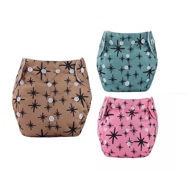 3pcs/lot Baby Cloth Diaper Reusable Washable Printed Infant Nappies Adjustable Diaper Cover with Star Prints Suede Inner Cloth: 06