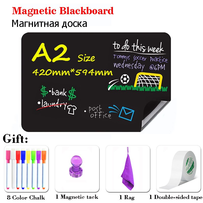 A2 Size Magnetic Chalkboard Chalk Board BlackBoard Fridge Stickers Wall Waterproof Draw Board Calendar Dust Free Liquid Pen
