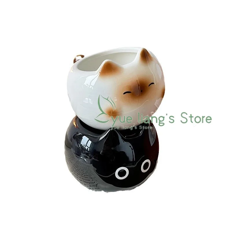 Taza de gato siamés, taza de cerámica de dibujos animados con tapa, cuchara, taza de agua, taza para pareja, divertido para cumpleaños de amigos