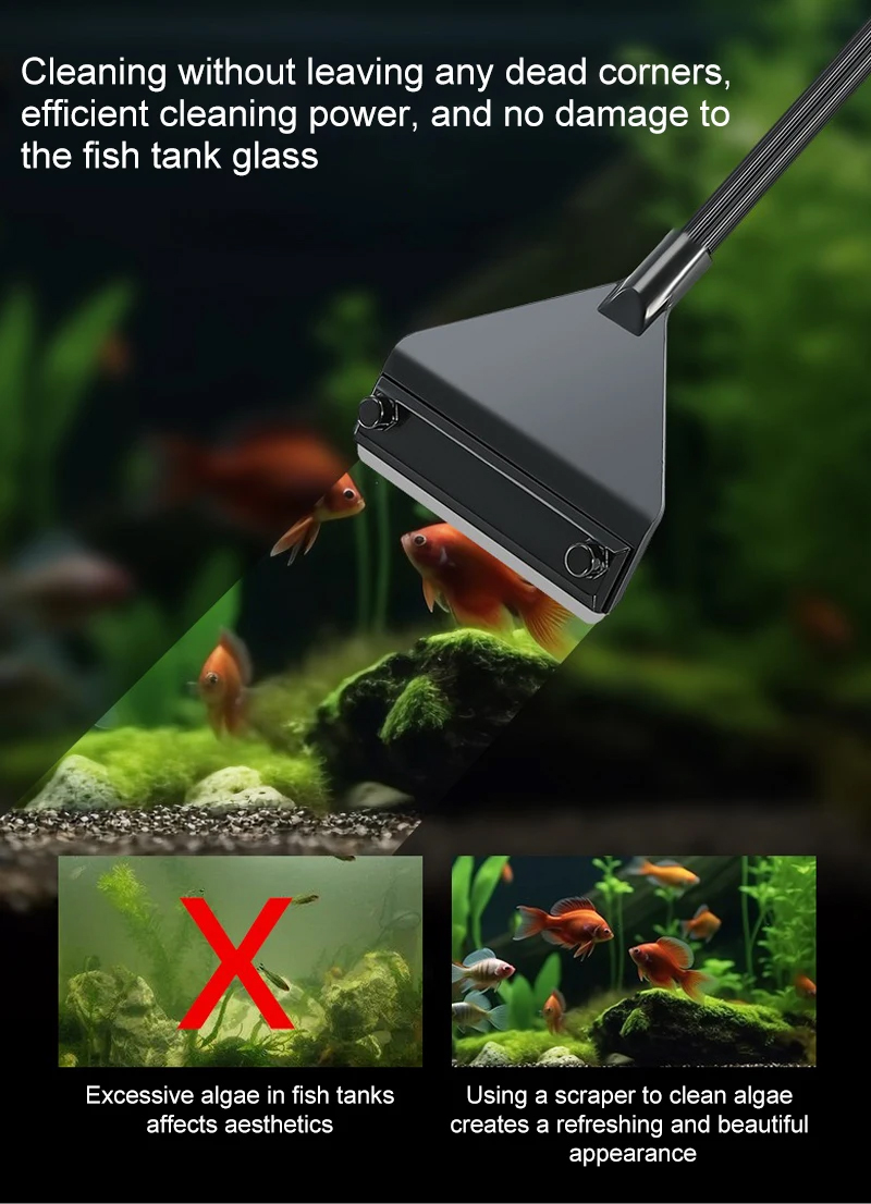 Aquarium flat sand algae removal dual-use glass Algae scraper stainless steel household cleaning to tools Fish tank accessories