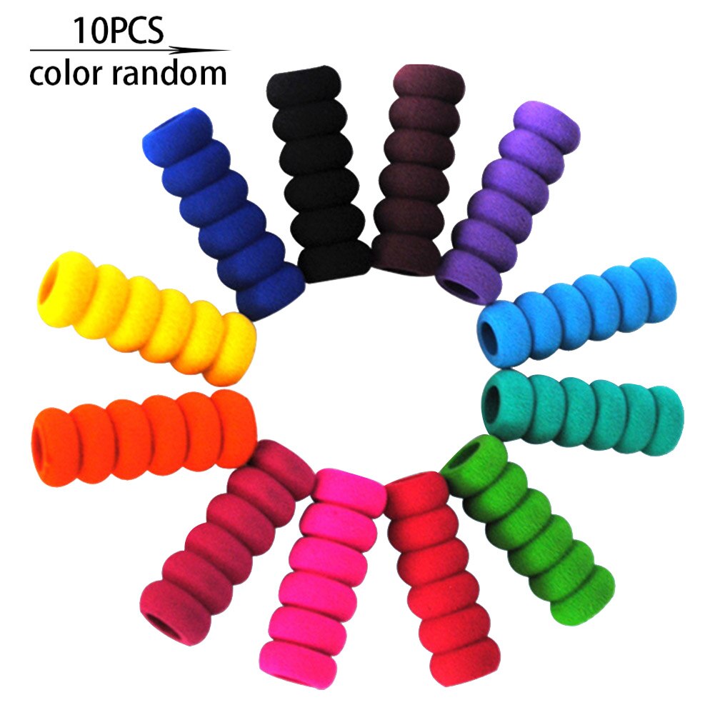 10pcs Handwriting Non Slip Eco-friendly Non-toxic Foam Pen Ridged Lightweight Cap Hand Protection Pencil Grips