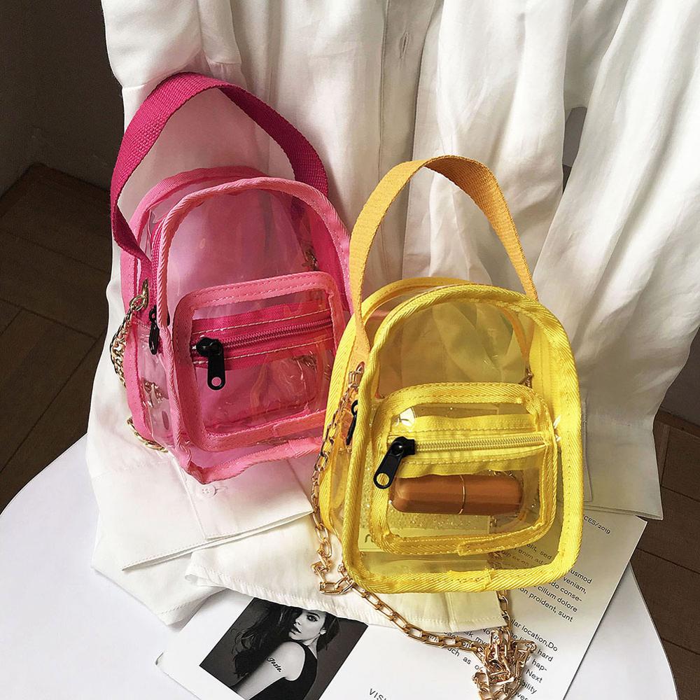 PVC transparente Mujer Crossbody bolsas de mensajero de hombro Jelly pequeña cadena transparente PVC mujeres Messenger Clutch Bag