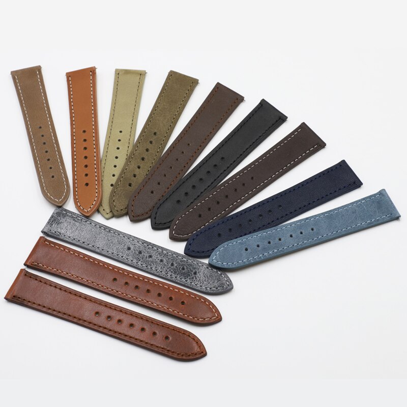 Retro Watch Strap Band 18mm 20mm 22mm 24mm Leather Watchbands Gray Black Brown Blue for Men Watch Accessories