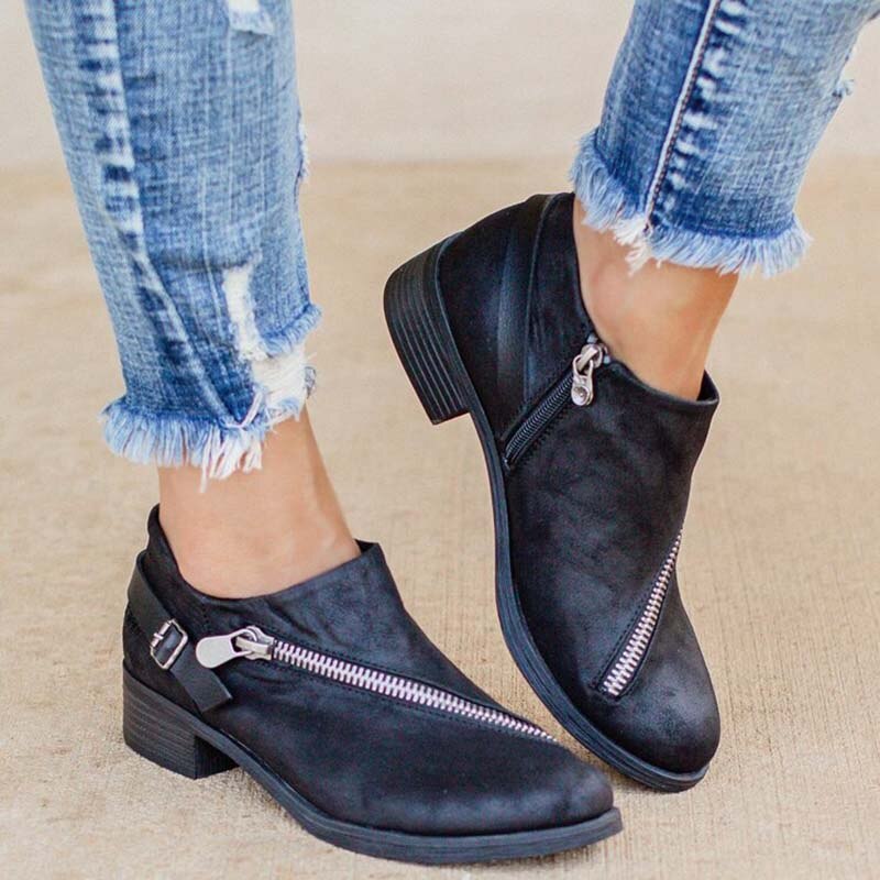 Bottines de neige à semelle basse et fermeture éclair pour femme, chaussures chaudes, Style rétro, hiver: Black / 41