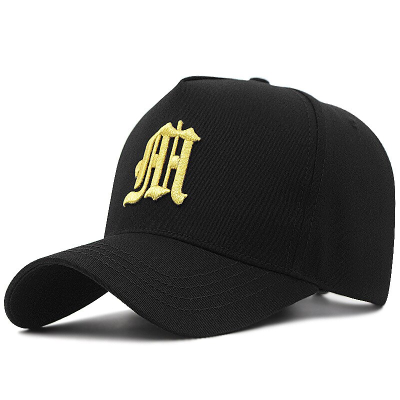 Volwassen Vier Seizoenen Hoge Top Katoen Big Size Baseball Cap Man Vrouw Plus Size Snapback Hoed 56-60cm 60-65Cm: black gold / M 56-60cm