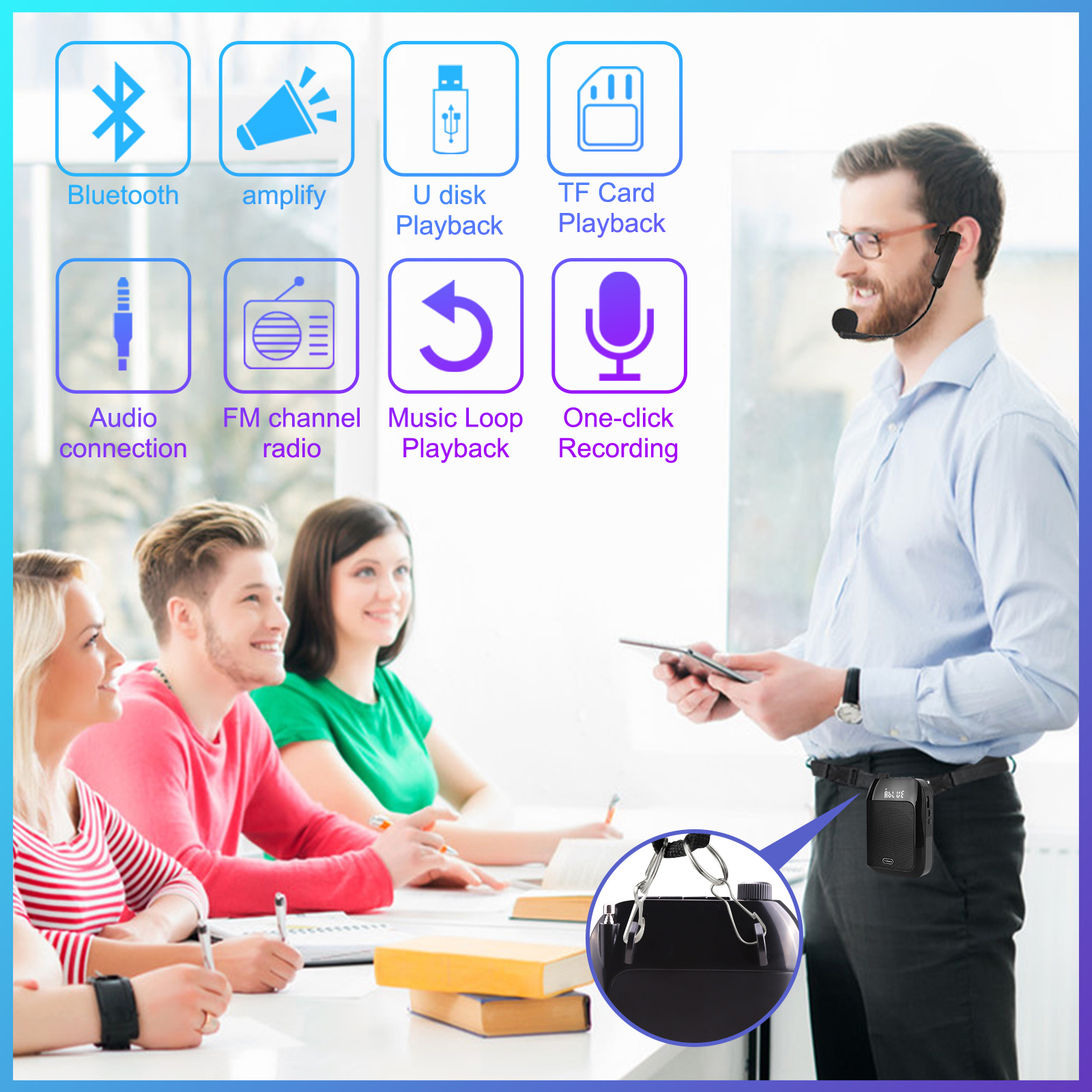 Gosear-Amplificador de voz portátil multifuncional, altavoz de voz compatible con Bluetooth, con micrófono inalámbrico para profesores, spe, 15W