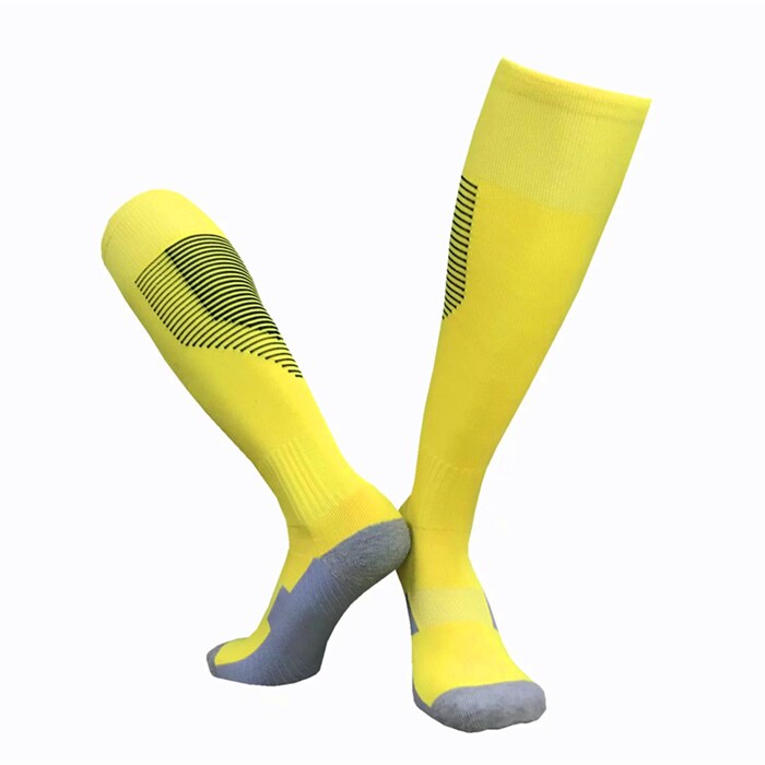 15 kolor dorosłych mężczyzn kobiety piłka nożna skarpety piłkarskie zagęścić ręcznik dno siatkówka Sport Rugby skarpety Over Knee długie pończochy Legging: CTM015 yellow black
