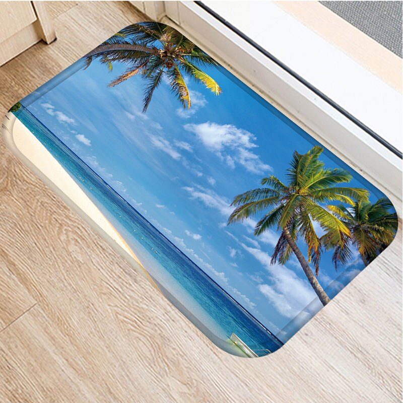 1pcs 40*60cm Sea Beach Scenic Pattern Anti-Slip Suede Carpet Door Mat Doormat Outdoor Kitchen Living Room Floor Mat Rug 48293: 2DD-48293-006