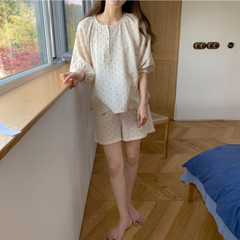 Alien Kitty Comfortable Sleepwear All Match Loose Sweet Homewear Summer Geometric Cherry Printing Chic Women Pajamas Sets