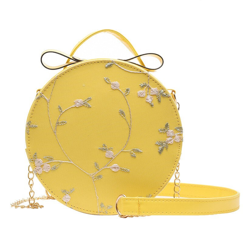 Yogodlns broderie femmes sacs ronds dentelle sac à bandoulière en cuir synthétique polyuréthane femme sac à bandoulière à fleurs sacs décontractés: Yellow