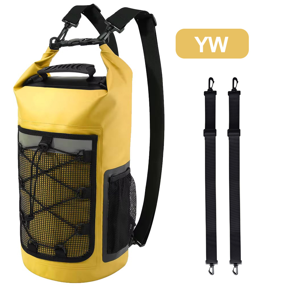 25L Wasserdichter Trockensack Angelrucksack zum Driftfischen, Schwimmen, Flusswanderungen, Schulter-Angeltasche, Köderfischerei-Eimer, Ausrügestochen für Tauchen, Rafting, Kajak: Gelb