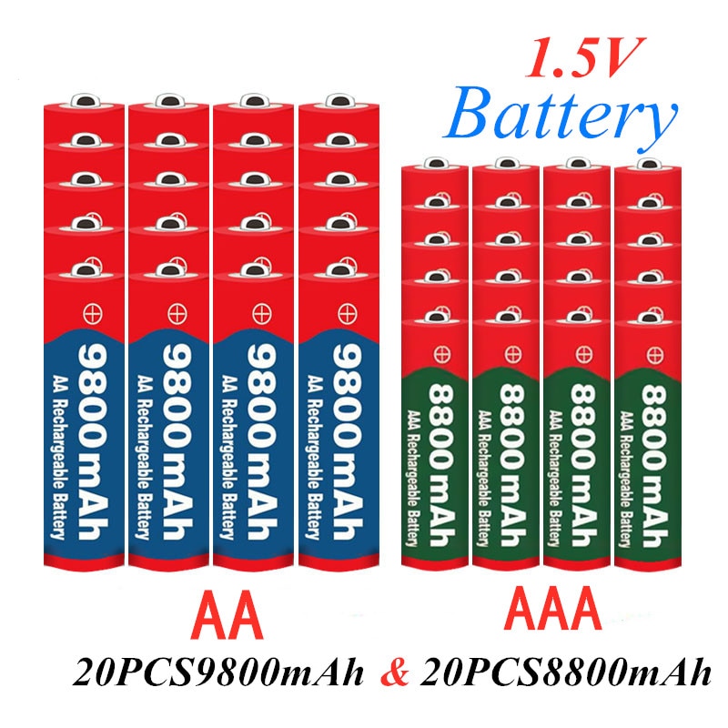 1.5V Aaa 8800 Mah Alkaline Batterij + Aa 9800 Mah Alkaline Oplaadbare Batterij Aa & Aaa Voor led Licht Speelgoed Mp3