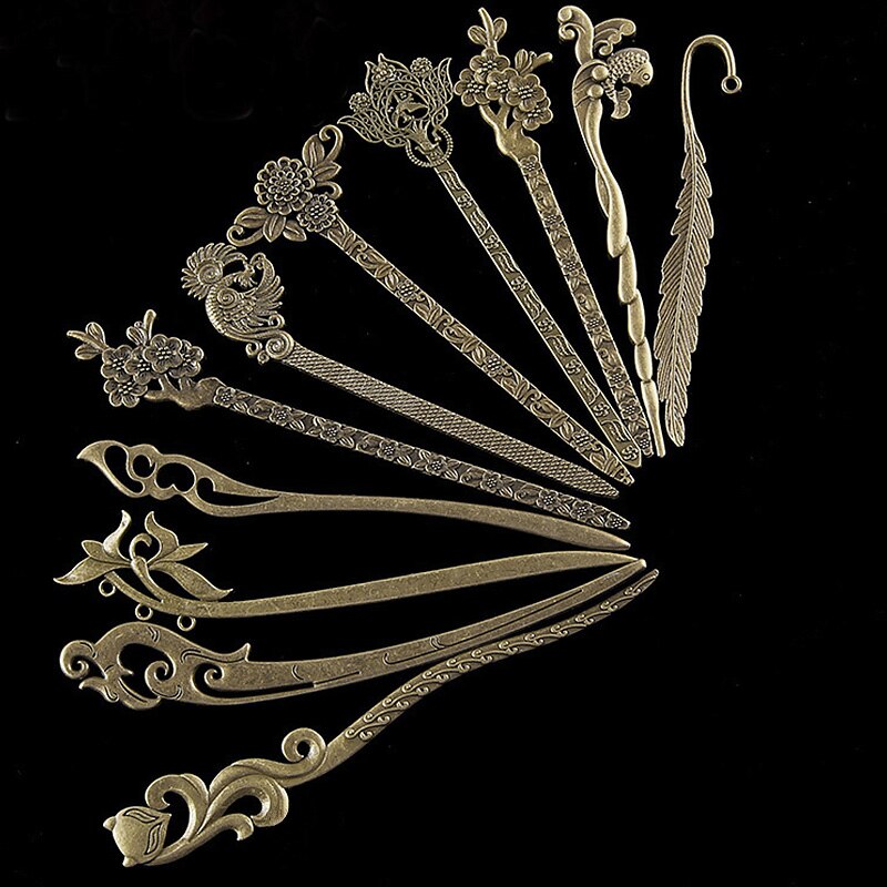 Metalen Haarspelden voor Vrouwen Etnische Haar Sieraden Vintage Bloemen Haar Stick Pick Accessoires vrouwelijke Brons Chinese Stijl Haarspelden