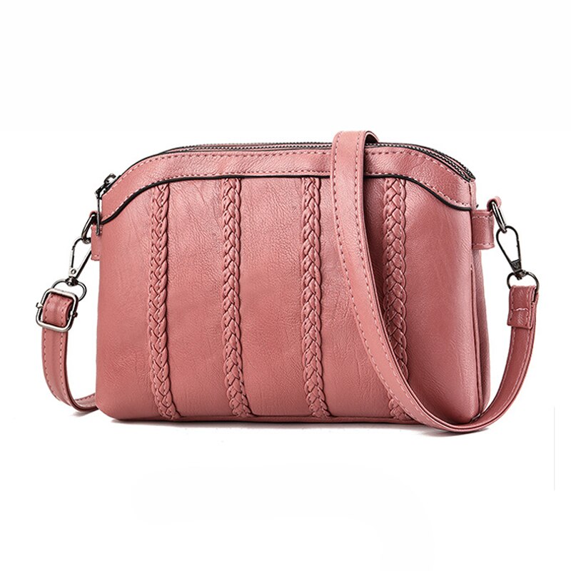 Yogodlns Double poches sacs à bandoulière en cuir souple PU femmes sac à bandoulière avec deux sangles épaule femme sacs de messager noir: Pink