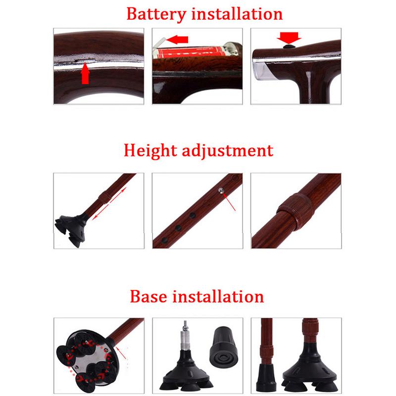 Bâton lumineux rétractable multifonction, bâton en bois léger d&#39;extérieur sûr, fournitures antidérapantes pour personnes âgées pour Camping randonnée