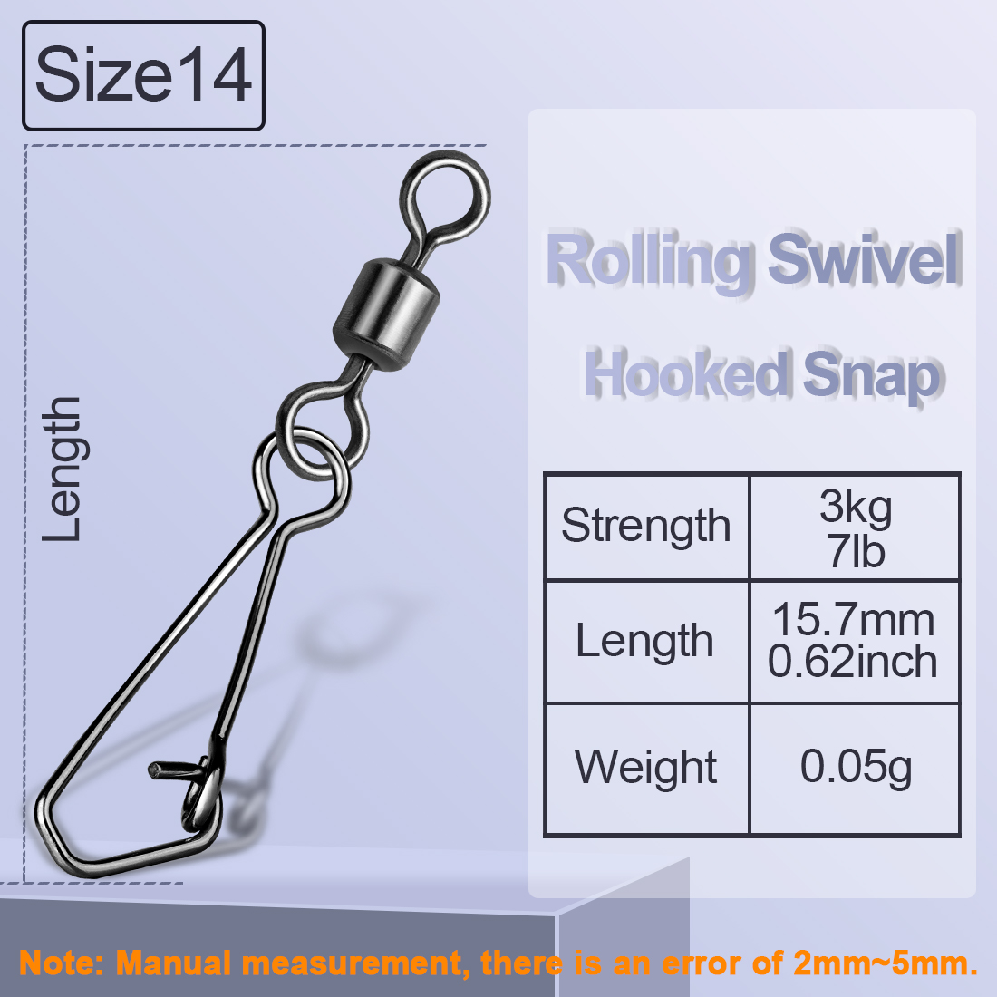 FishTrip Rolling Swivel with Hooked Snap Fishing Swivel Snap with Carabiner Stainless Steel Fishing Connector