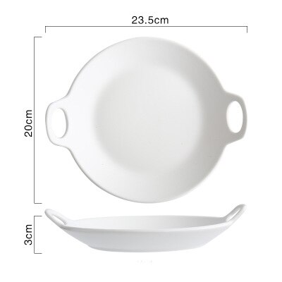 Nordisk retro keramisk tallerken med håndtak rund frokost middag tallerken årgang lagring brød dessert fruktbrett hjem dekorasjon: Rund hvit