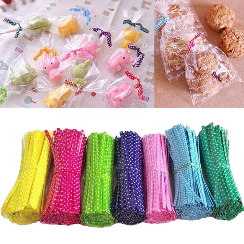 100Pcs cravatte metalliche a spirale filo per caramelle cravatte borsa chiusa confezione da Dessert clip di tenuta morsetti da sposa 9Cm tinta unita
