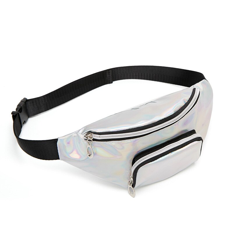 Fanny pack women PU leather waist bag sequins shoulder messenger chest bag coin belt purse phone bag key pouch: Silver3