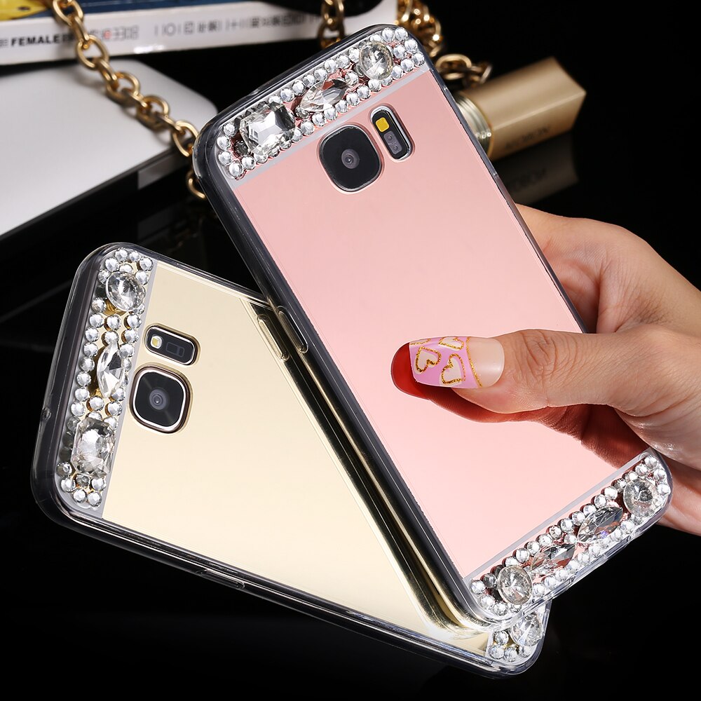 FLOVEME S8 Plus S7 Edge Rhinestone Mirror Case For Samsung Galaxy S8 Plus S7 Edge S6 Edge Galaxy A3 A5 Phone Accessories