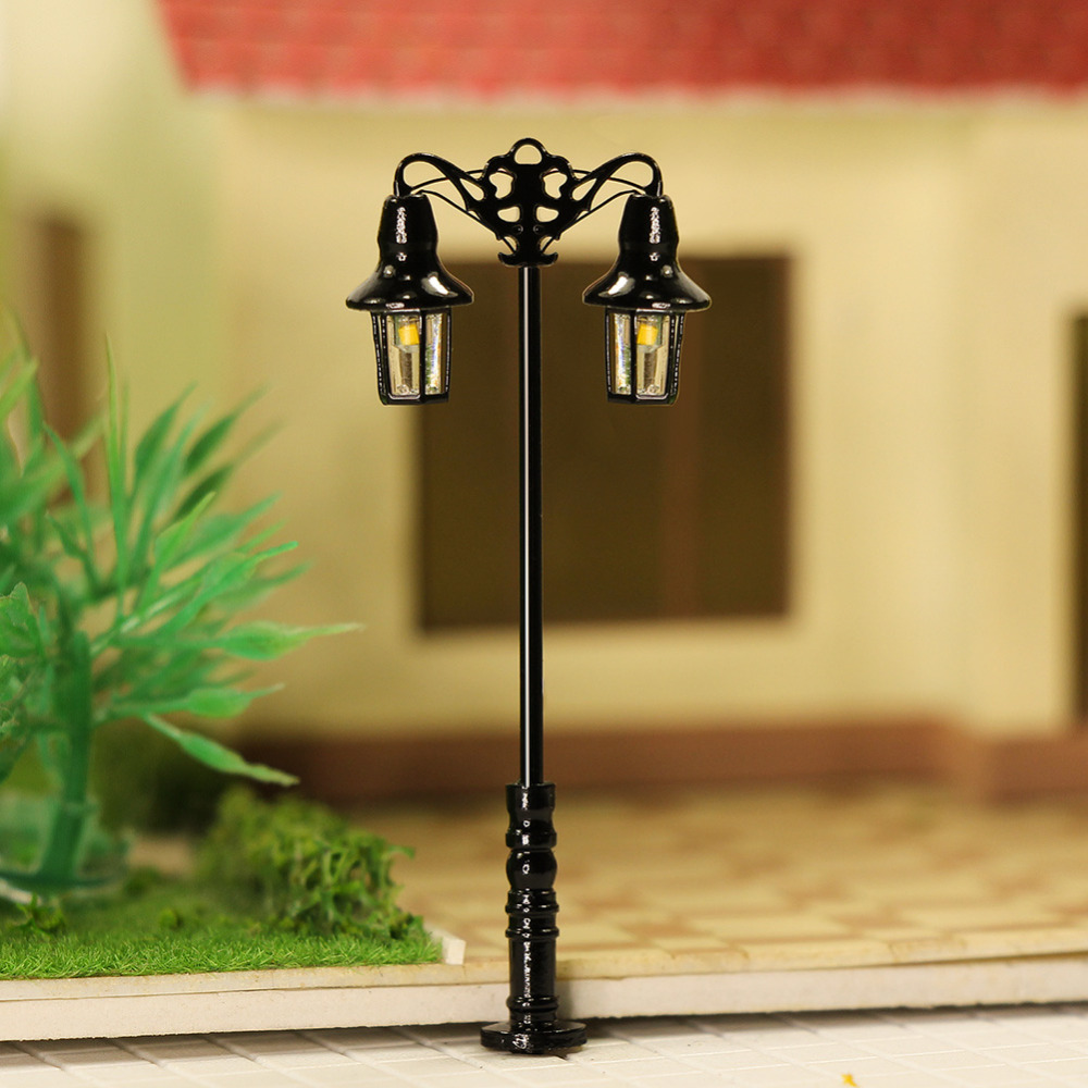 5pcs N Scale Lamp Post Double Heads 47mm 1:150 Street Lights Model Railway Train LEDs Miniature LQS76N