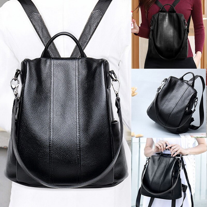 Femme Anti-vol sac à dos classique en cuir PU couleur unie sacs à dos femmes voyage épaule bandoulière noir marron sac à dos