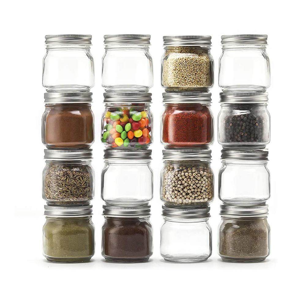 Mason Jars With Silver Lids Canning Jars| Storage Pickling Jars For Jelly, Jam, Honey, Pickles - Spice Glass Jars