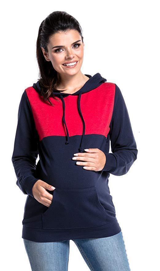 Orthographe couleur femme enceinte vêtements Lactation capuche maternité hiver vêtements Embarazada Parent vêtements hauts: Blue  Red / S