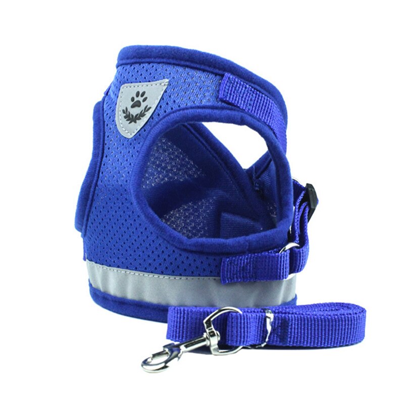 Reflecterende Franse Bulldog Pug Hond Vest Harness Lead Sets Ademend Huisdier Harnas voor Kleine Middelgrote Honden Puppy Cat Walking Leash: Blue / M