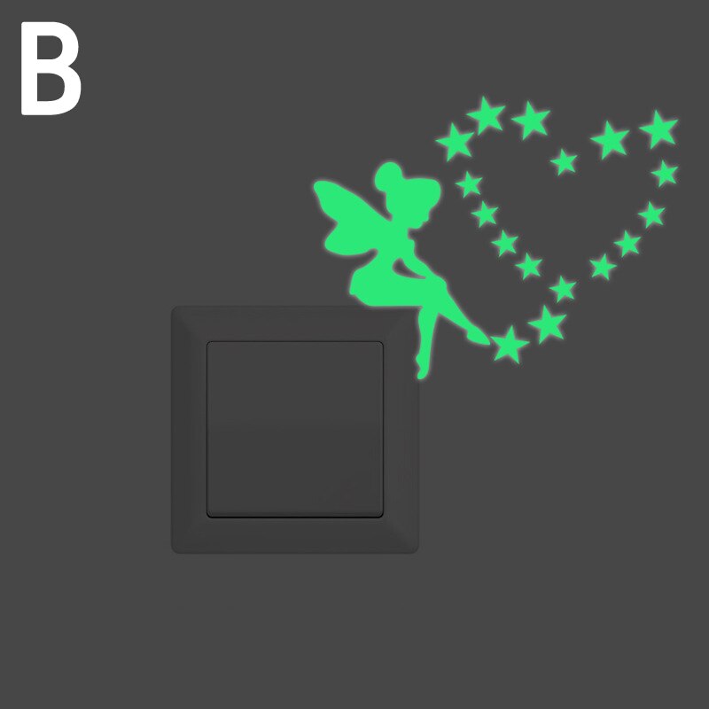 Luminous Cartoon Switch Sticker Glow in the Dark Cat Sticker Fluorescent Moon Stars Sticker Kid Room Decoration Home Decor: B