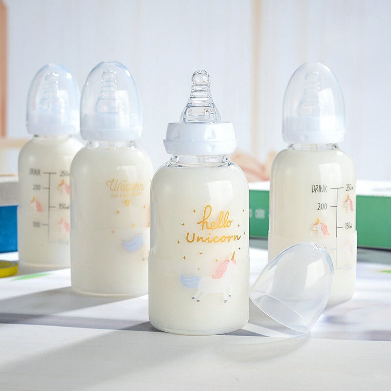 300ML Baby glass Milk Bottles Newborn Nursing Nipple Straight Bottle Pacifier Milk Water Feeding