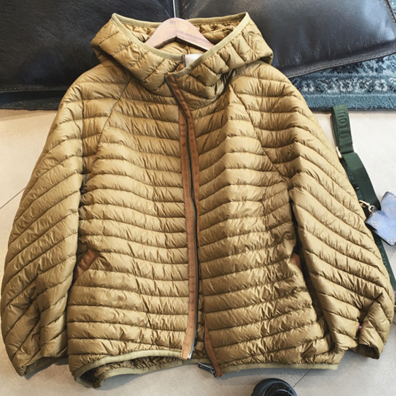 Winter Short Puffer Jacket Women 90% White Duck Down Coat Loose Female Feather Parka Hooded Outwear Warm: S / Khaki