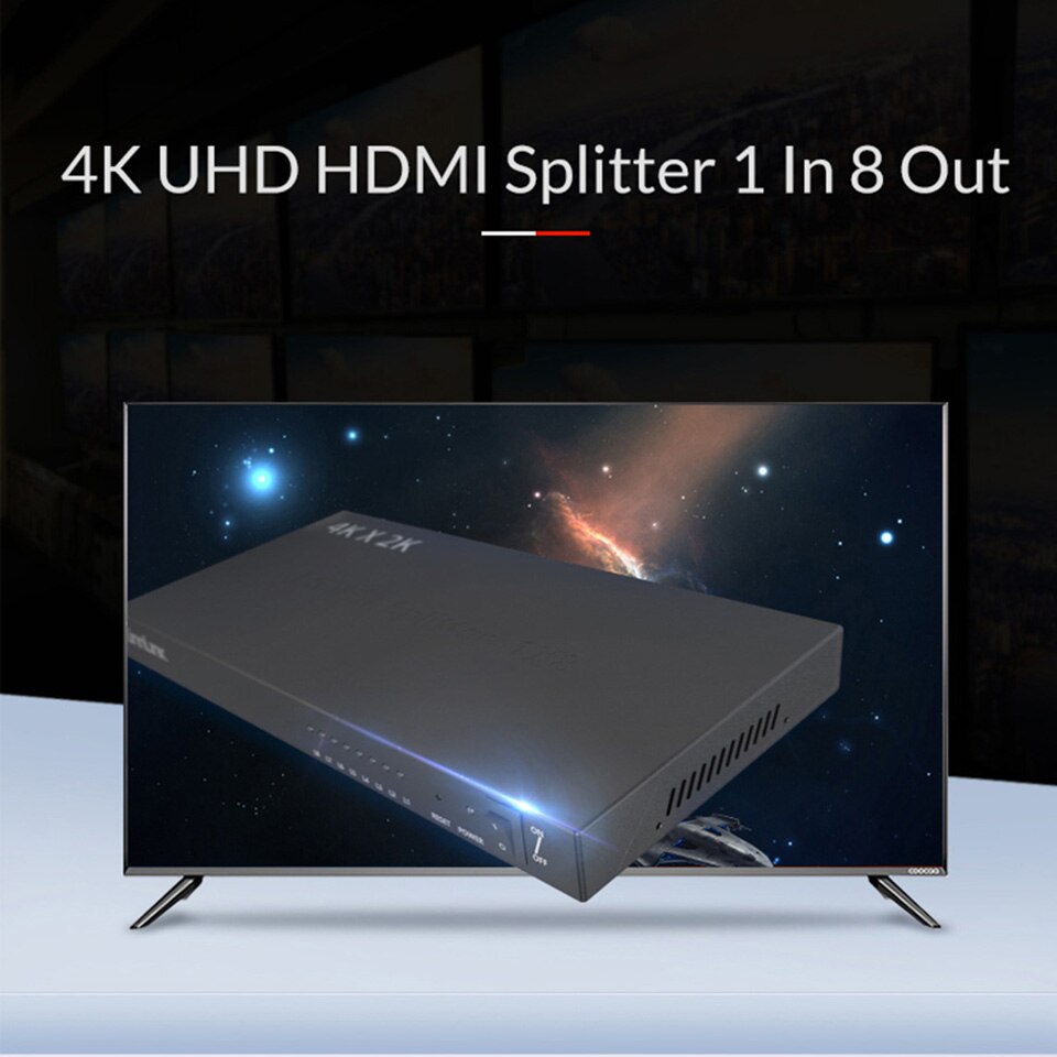 Unnlink HDMI Splitter 1x8 - 4K@30Hz, 1080p@60Hz, 3D - for PC, TV, Projector, Monitor